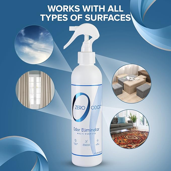 Zero Odor Multi-Purpose Odor Eliminator - Eliminate Air & Surface Odor – Patented Technology Best for Bathroom, Kitchen, Fabric, Closet- Smell Great Again, 8oz (Over 1000 Sprays)
