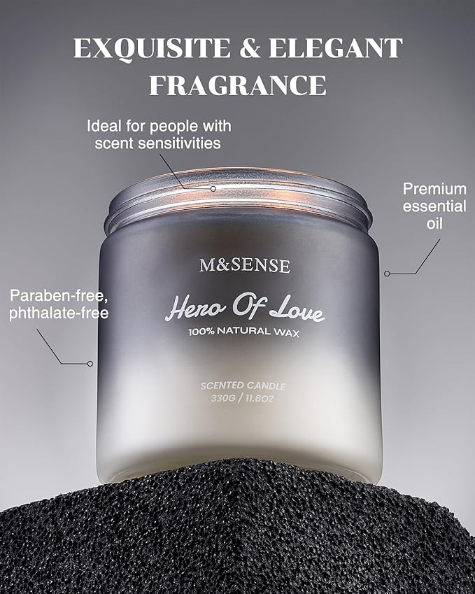 M&SENSE Cedarwood Vanilla Scented Candle for Men, 11.6oz 2 Wick Masculine 70 Hours Long Lasting Soy Wax Valentines Day Gifts Best Smelling Home Fragrance