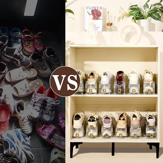 Shoe Slots Organizer for Closet, 6 Pack Shoe Stacker Organizer, Shoe Storage Space Savers 50%, 3 Levels Adjustable Shoe Racks for Closet Organization