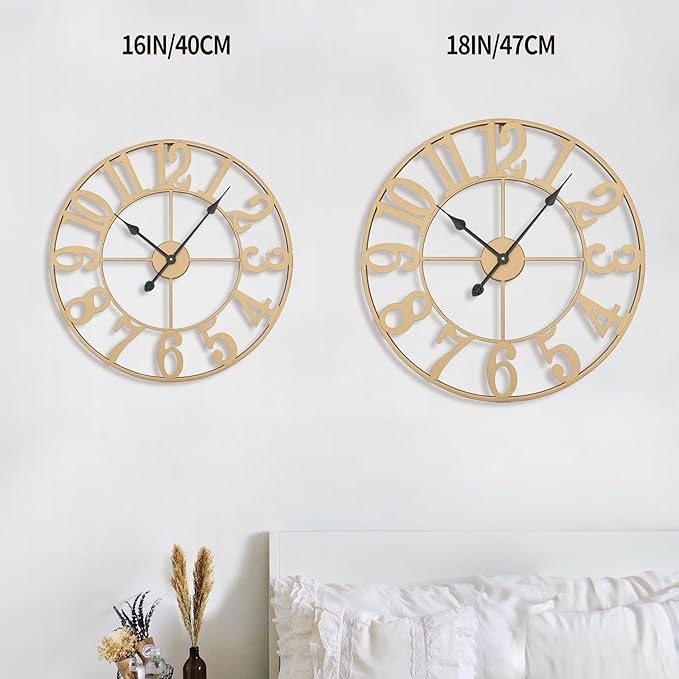 1st owned Wall Clock 16 Inch Round Large Indoor Wall Clocks Battery Operated Silent Non Ticking, Farmhouse Vintage Decorative Analog Metal Clock for Living Room, Kitchen, Bedroom Decor