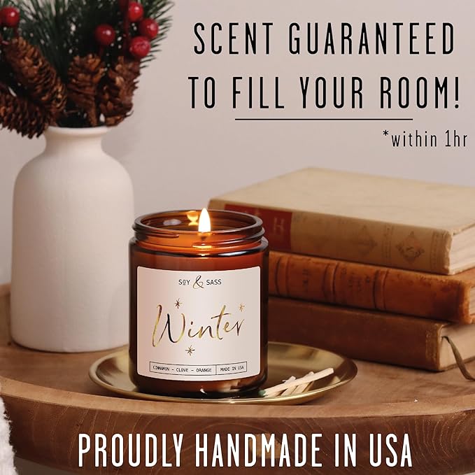 Winter Candle, Christmas Candles Scented - w/Orange, Cinnamon & Vanilla - Infused with Essential Oils I Winter Candles I 9oz, 50Hr, Made in USA