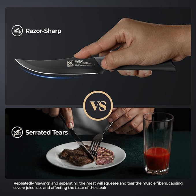 Steak Knives Set of 8, 4.7 Inch Dishwasher Safe Non Serrated Dinner Knives, Razor Sharp for Precise Cutting, Non-Stick Blade & Non Rust, Easy to Maintain Ideal for Home Restaurant Party