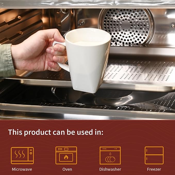 White Coffee Mugs Set of 6, Ceramic Coffee Cups 14 oz, Modern Tea Mugs, Porcelain Tea Cups, Large Mug for Latte, Cappuccino, Milk, Juice, Cocoa, Square Bottom, Microwave and Dishwasher Safe