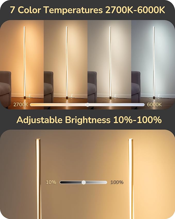 EDISHINE Helix LED Floor Lamp, 56" Tall Pole Lamps 2700K-6000K Dimmable, Remote Control & Foot Switch, Modern Minimalist Standing Corner Lights for Bedroom, Living Room, Office, Gold