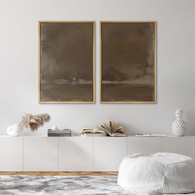 SIGNFORD Framed Canvas Print Wall Art Set Muted Earthy Abstract Landscape Illustrations Modern Art Decorative for Living Room, Bedroom, Office - 24"x36"x2 Natural
