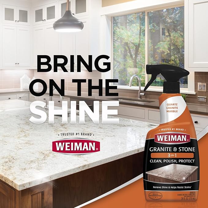 Weiman Granite Cleaner Polish and Protect, Streak Free, pH Neutral Formula for Daily Use on Interior & Exterior Natural Stone with Microfiber Towel, 3 in 1-2 Pack