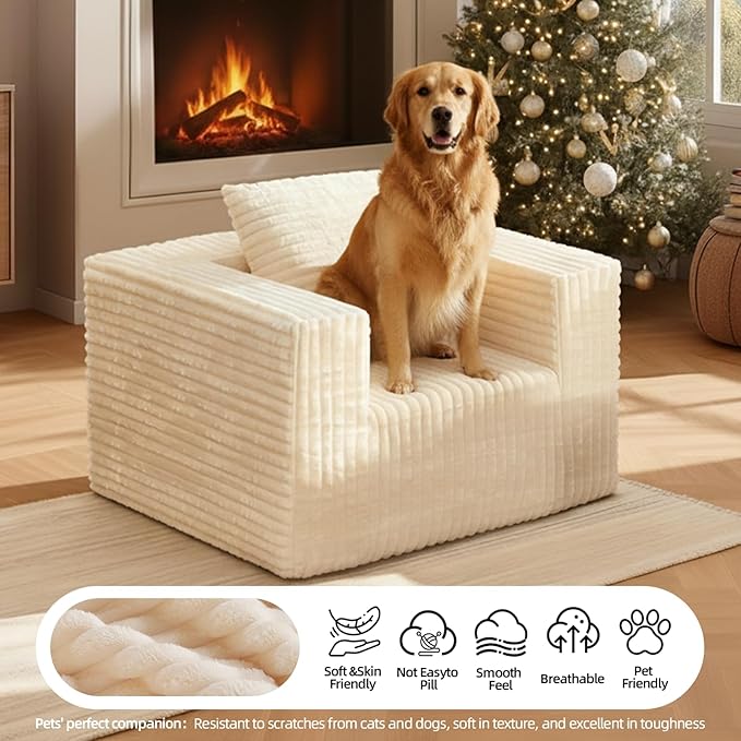 Single Cloud Sofa, Giant Bean Bag Chair with High Backrest & Wider Armrest, Foam Boneless Couch for Small Spaces, Comfy Furry Sofas with Pillows for Living Room, Bedroom, Apartment, Dorm, Office