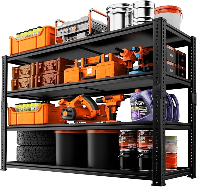 Storage Shelves Heavy Duty, 48"L x 18"W x 72"H Garage Storage Shelves Unit Loads 2960LBS, 4-tier Adjustable Metal Industrial Utility Shelf Rack for Kitchen, Laundry Room, Pantry, Warehouse, Basement
