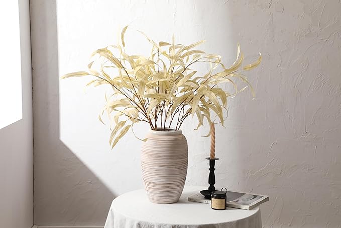 ALMA Wide Mouth Large Ceramic Vase, 12'' Tall White Rustic Pampas Grass Vase for Table Centerpieces, Boho Decorative Vase for Living Room, Farmhouse, Entryway, Mantel, Bookshelf, Home Decor