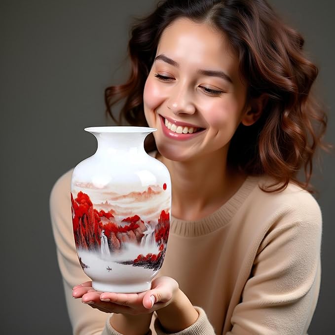 MTME Porcelain Figurines, Jingdezhen Decorative Flower vase, Melon Sr. Home Decor, Wedding Gifts, Aesthetic Sculpture Home décor (Red Sun)