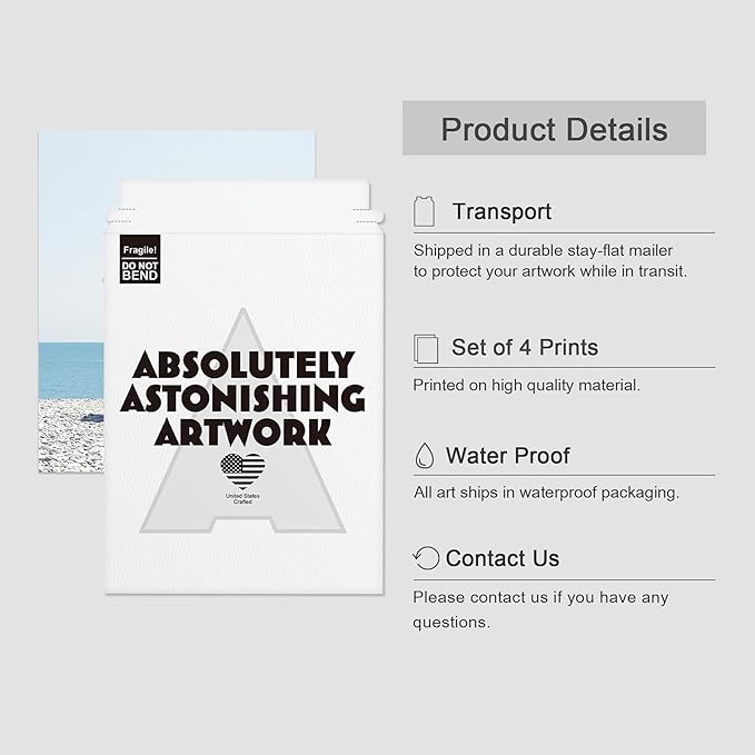 SIGNWIN Poster Bathroom Decor 8"x10"x 4, Wall Art Room Decor Multicolor for Living Room, Bedroom, Office White Surfboard Tropical Palm Tree Beach Shore Nature Wilderness Realism Landscape Colorful