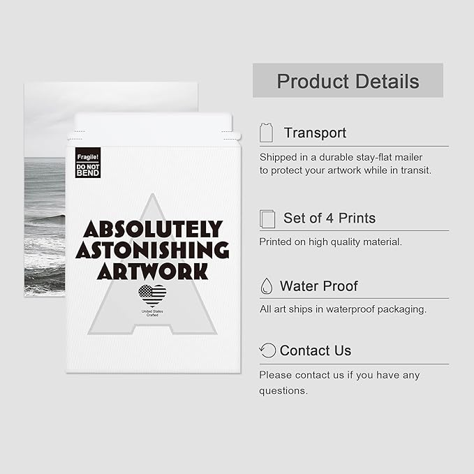 SIGNWIN Poster Bathroom Decor 8"x10"x 4, Wall Art Room Decor Multicolor for Living Room, Bedroom, Office White Minimal Ocean Beach Seashore Coastal Landscapes Nature Wilderness Realism Landscape