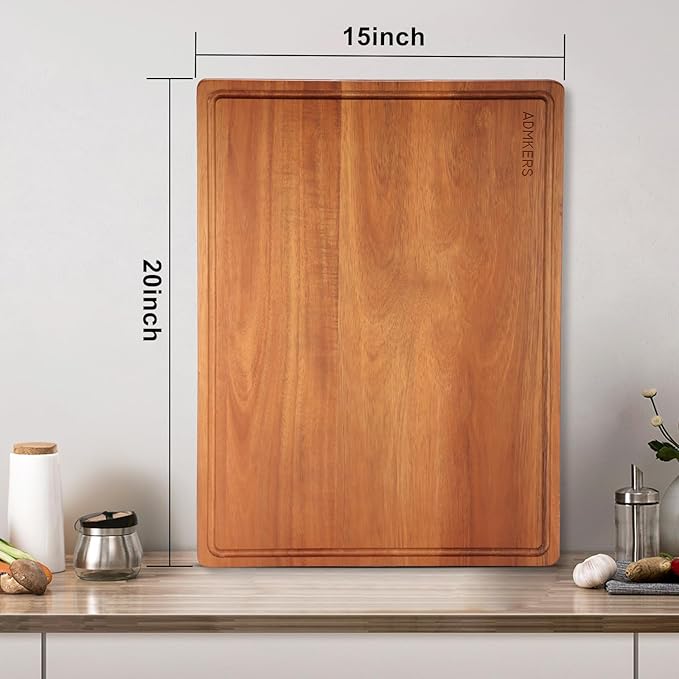 Extra Large Cutting Board, Wood Cutting Boards for Kitchen, Thick Chopping Board with Deep Juice Groove and Handles, Wooden Charcuterie Board for Meat, Turkey, fruit and cheese. (20x15x1 inch)