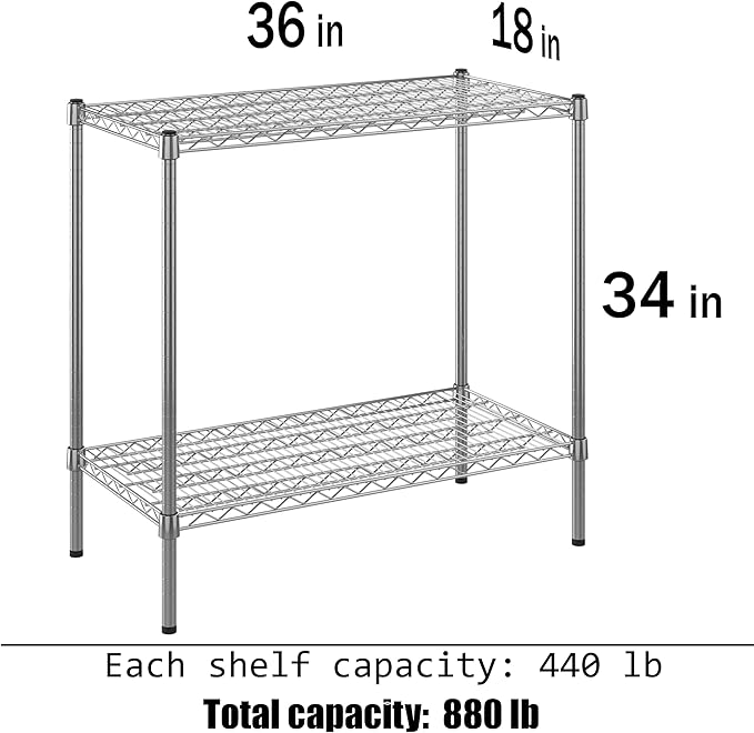 18" Deep x 36" Wide x 34" Height Wire Shelving Kit | 2-Tier | NSF Commercial Storage Rack Unit
