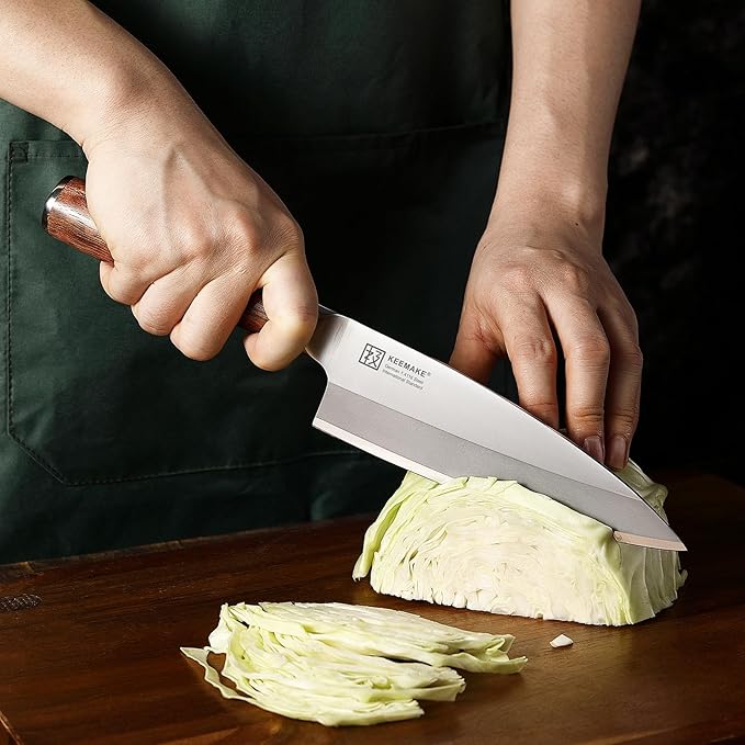 KEEMAKE Deba Knife 6.5 inches, Chef Knife Single Bevel High Carbon Stainless Steel 1.4116 Japanese Style Kitchen Knife for Fish and Meat with Rosewood Handle Chopping Knife with Gift Box