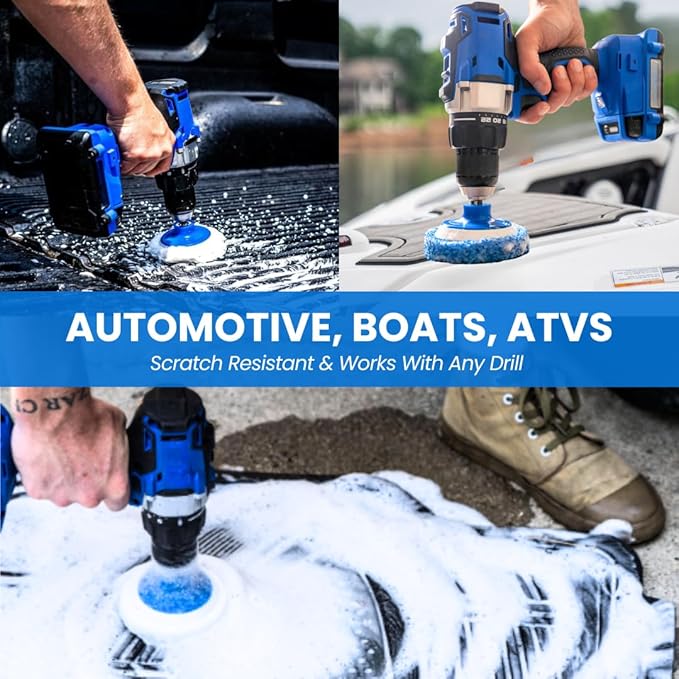 7 Pack Multi-Purpose Drill Brush Kit for Cleaning Bathrooms, Showers, Tubs, Tile, Floors, Sinks, Toilets, Grout and Grime Removal, Reversible Blue and White Scrub Pads