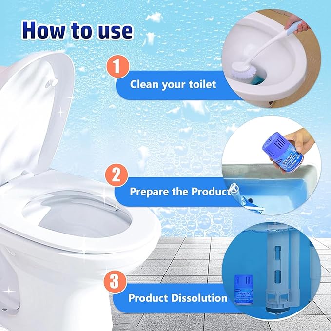 Toilet Bowl Cleaners 3 Bottles | Automatic Long-Lasting Blue Toilet Cleaner Tablets, Septic Safe Toilet Bowl Tablets in Bottles | Larger capacity | Prevent Stain Buil(2800 Flushes Each)