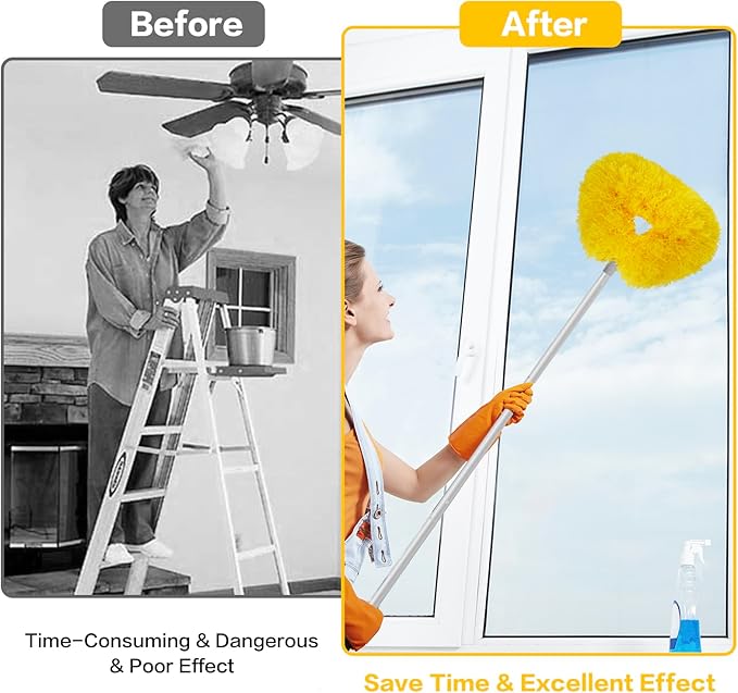 Ceiling Fan Cleaner Duster Reusable Microfiber Ceiling Fan Blade Cleaner Removable Duster with Extension Pole Adjusts 13 to 49.7 Inch for Cleaning Walls Bookshelves Furniture Door Window Top (Yellow)