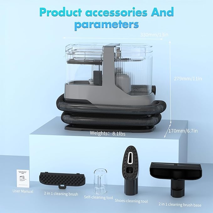 Carpet Cleaner Machine,17Kpa Suction Portable Upholstery Deep Cleaner,Auto and Home Detailer,Self-cleaning Tool and Shoes Cleaning Tool.
