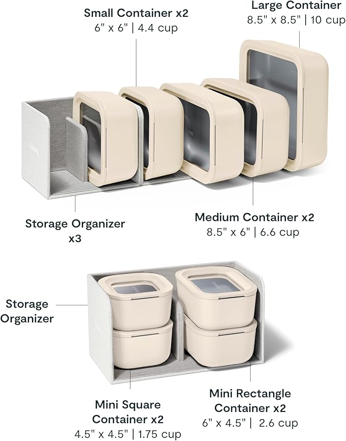 Caraway 22pc Glass Food Storage Set - Storage Containers for Food - Non-Toxic Ceramic-Coated Glass - Air Release Technology - Compact & Stackable Design - Cream