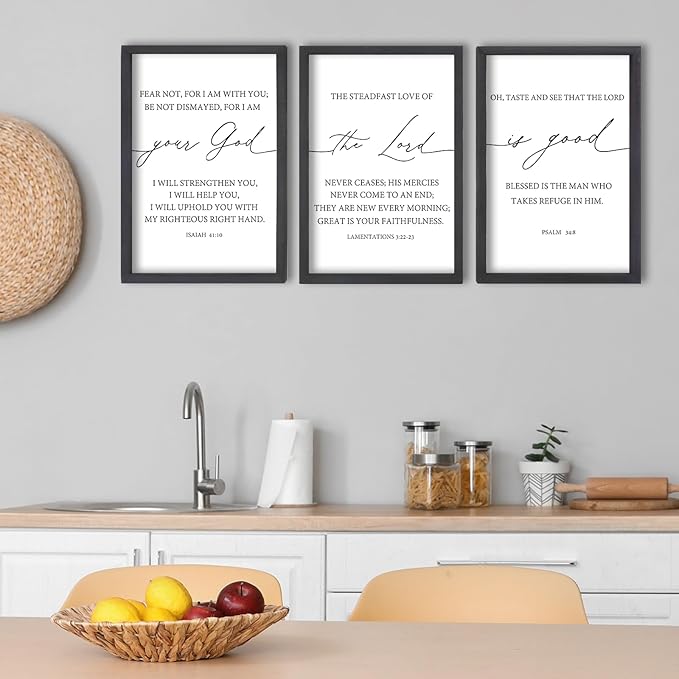 FZMHASLWW The Lord Your God Is Good Sign Bible Verses Wall Decor 16"X11" Set of 3 Christian Scripture Prayer Inspirational Motivational Quotes Family Framed Wall Art (Black)
