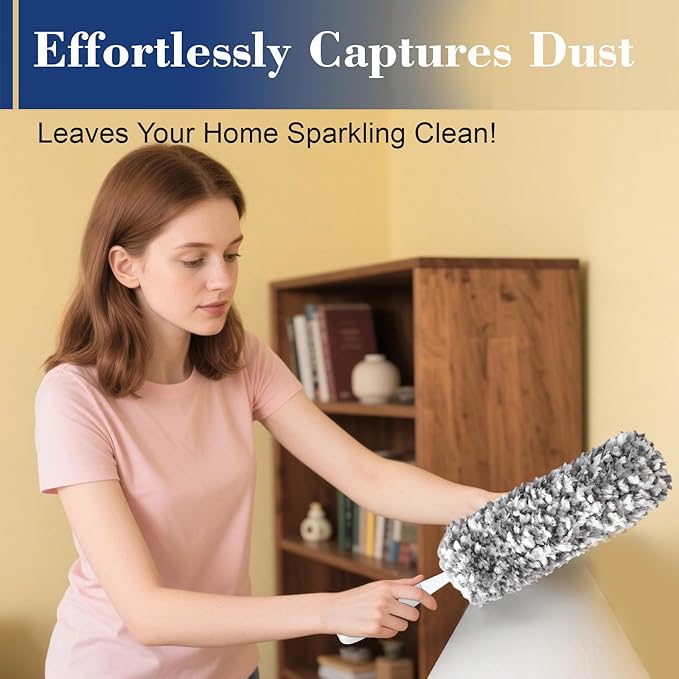 17.3" Handheld Microfiber Dusters for Cleaning-Detachable & Washable Head, for Furniture, Keyboards, Car Interiors, and Delicate Surfaces