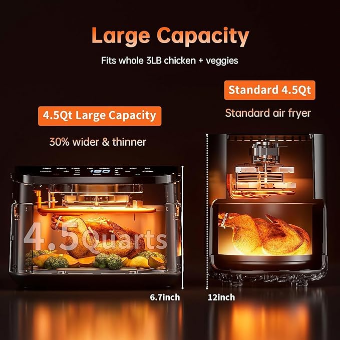 Air Fryer 8-in-1, 4.5Qt Air Fryer with DC Motor, Space-Saving & Compact, Fast & Crispy Cooking, Adjustable Fan Speed, 95% Less Oil for Healthy Family Meals, Dishwasher‑Safe