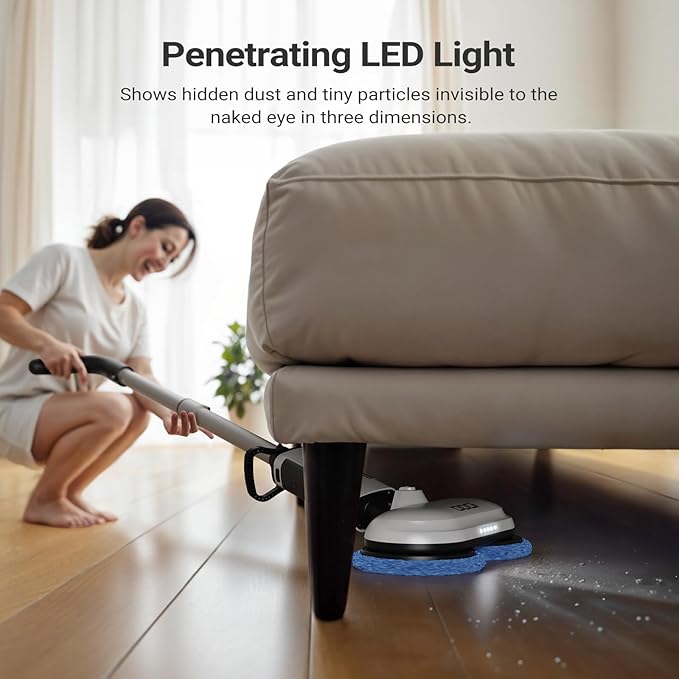 iDOO Cordless Electric Mop, Mops for Floor Cleaning Machine for Home, Detachable Water Tank & Headlight, Power Spin Spray Floor Scrubber for Tile, Hardwood, Laminate Cleaning, White-4 Pads