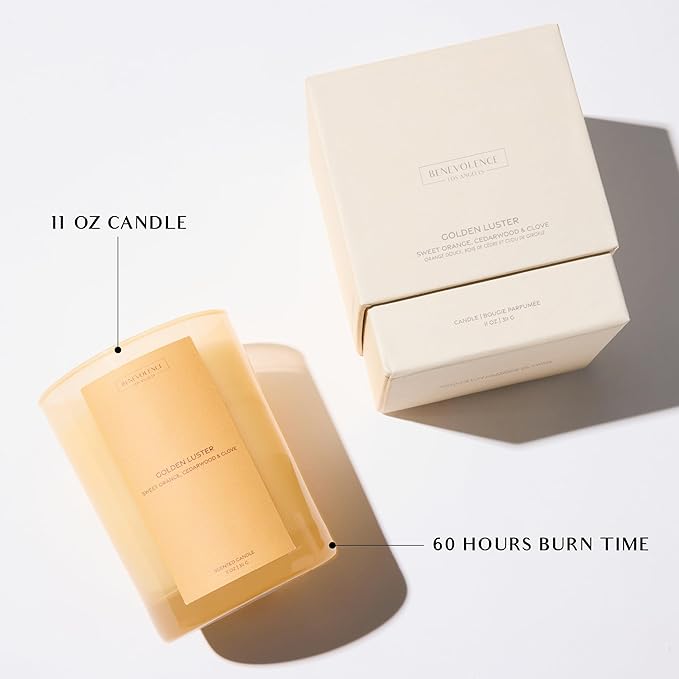 Orange, Cedarwood & Clove Scented Candle | Benevolence LA Sun-Kissed Collection | 11oz, 60 Hour Burn | Natural Soy Wax, Cotton Wick | Fall Scented Candles for Home, Bedroom, Bathroom – Golden Luster
