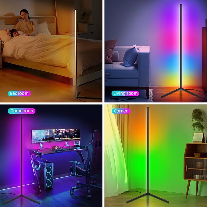 LED Floor Lamp,RGB Corner Floor Lamp with APP and Remote Control,16 Million DIY Colors&Ambient Lighting,Music Sync,Timer Setting,for Living Room, Bedroom and Gaming Room