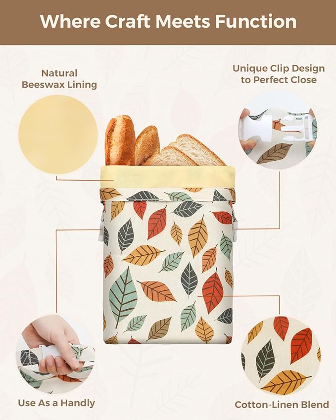 Beeswax Bread Bags for Homemade Bread,Reusable Beeswax Bags for Sourdough, 2 Pack Cotton Linen Food Storage Bag to Keep Fresh - Easy to Clean Organic Beeswax Bag Extra Large 17x12 in