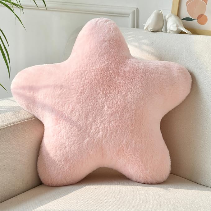 Xiashrk Star Pillow, Decorative Throw Pillows for Bed Couch, 19.6" Star Shaped Pillow Plush Floor Cushions Room Decor Pillow with Soft Faux Rabbit Fur for Sofa Bedroom Living Room