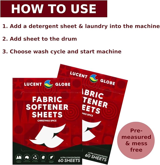 Laundry Detergent Sheets - Pre-Measured Laundry Sheets - Powerful Stain Removal - Gentle on Skin & Fabrics - Works in All Washers - Convenient. (Christmas Spice Fabric Softener)