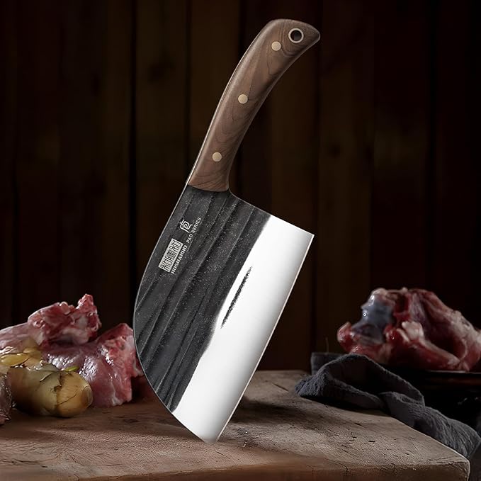 HOSHANHO 6.5 Inch Serbian Chef Knife, High Carbon Steel Meat Cleaver Knife for Meat Cutting, Handmade Forged Heavy Duty Butcher Knife with Full Tang for Home & Camping & BBQ Gift for Men