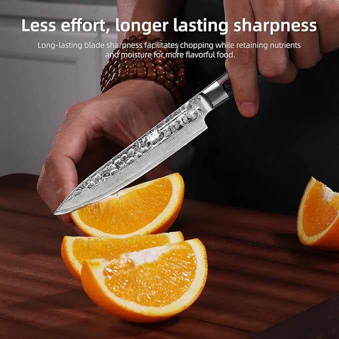 FINDKING Paring Knife 5 Inch, Damascus Small Kitchen Utility Knife for Fruit, Prep & Travel Use (Raven Series)