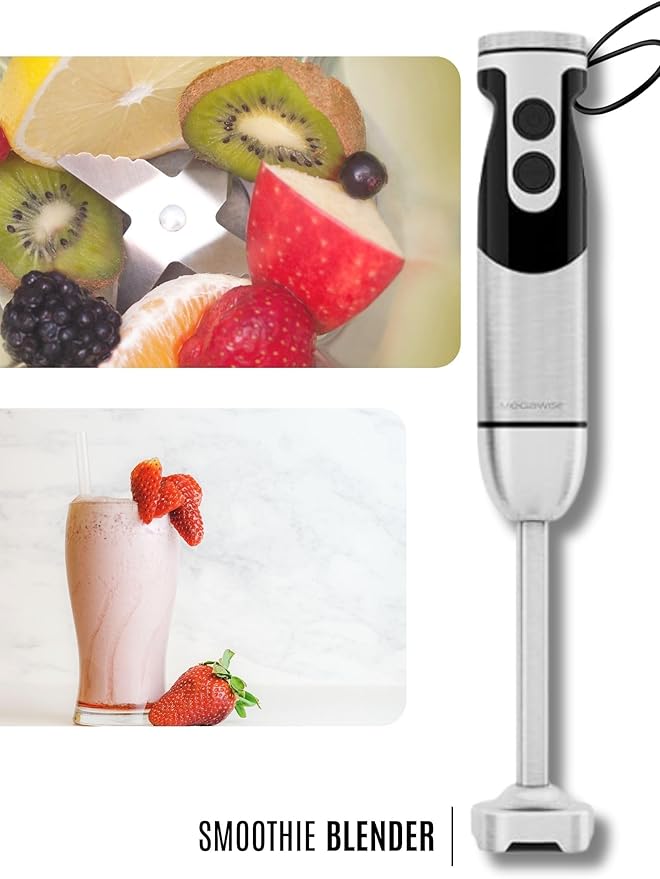 Megawise High-Power Hand Blender – 400W Max Power with Versatile 3-in-1 Attachments (Blending Shaft, Whisk, Chopper); Ergonomic Design with Adjustable Speed Control; Easy to Clean and Maintain (Black)