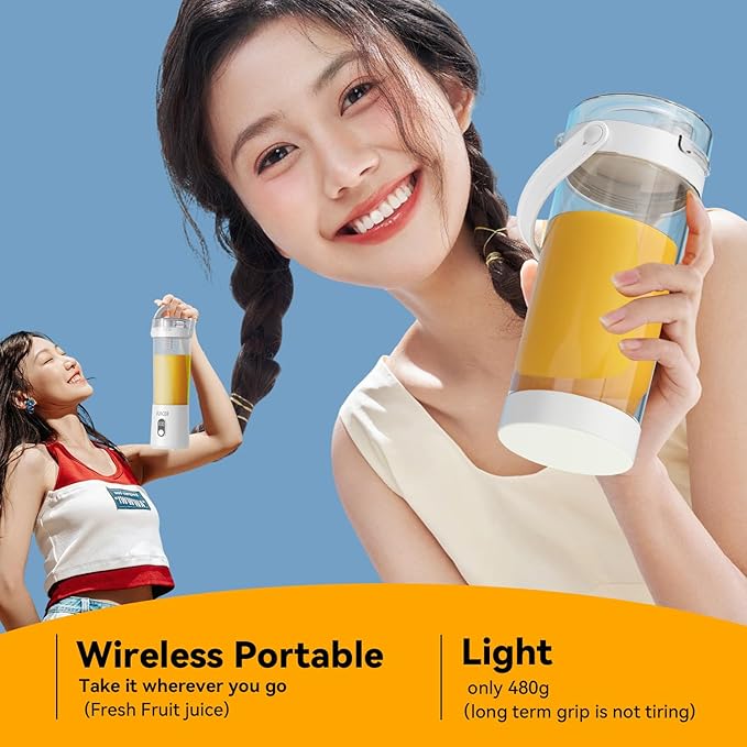 Portable Personal Electric USB Juicer,600ML Mini Blender Portable Blender For Shakes and Smoothies juice,12 Blades Great for Mixing,Compact、Convenient and Versatile (white)