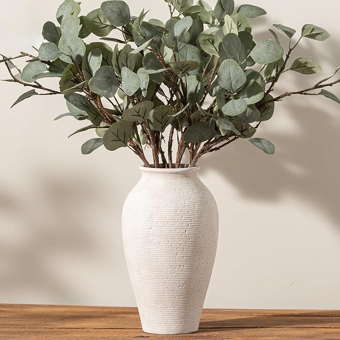 Ceramic Flower Vase Home Decor - Large Tall Farmhouse Table Vases Rustic Vintage Living Room Kitchen Bedroom Decorations for House Book Shelf Office Coffee Desk Dining Fireplace (11" Rustic)