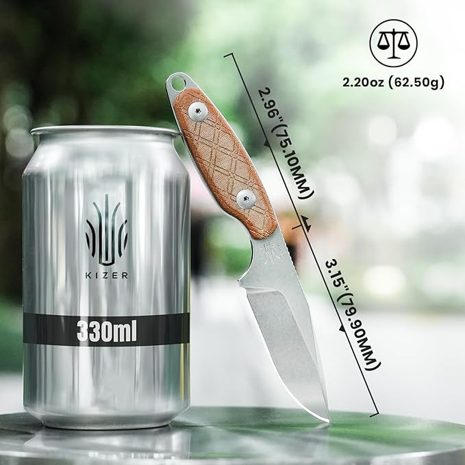 Kizer Muskrat Fixed Blade Knife, 3.15 In 154CM Neck Knife Argyle Pattern Micarta Handle Fixed Blade EDC Knives for Men Women, Outdoor Hunting Hiking Survival Camping Knives 1064C1