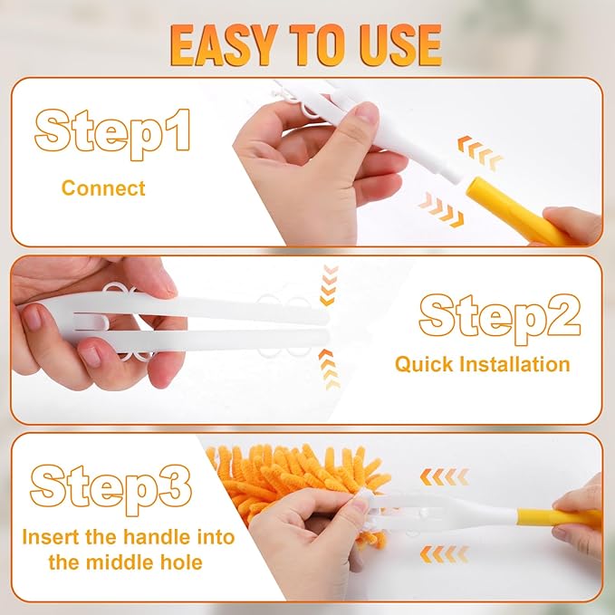 Reusable Duster Refill for Swiffer Duster Refill, 360° Heavy Duty Duster Refills Kit, 5 Pack with 1 Handle Microfiber Ceiling Fan Dusters for Cleaning(Orange, 5PCS)