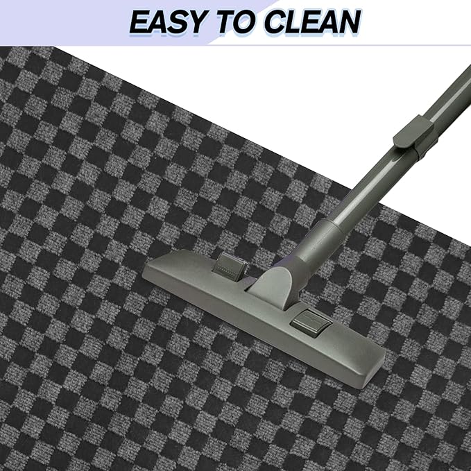Custom Size Backed Non-Slip Area Rugs Runner, Easy Clean, Waterproof Runner Rugs for Hallway Entryway, Kitchen, Laundry, 3FT x 42FT, Gray Checkered