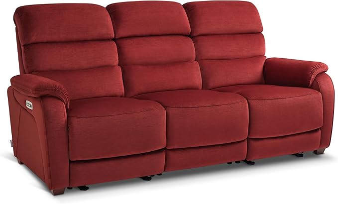 MCombo Wall Hugger Recliner Sofa with Drop Down Table, Power Reclining Sofa with Adjustable Headrest, USB A&C Charge Ports, Reading Lamp, Cup Holders, for Living Room, RVs (Fabric, ST258M3, Burgundy)