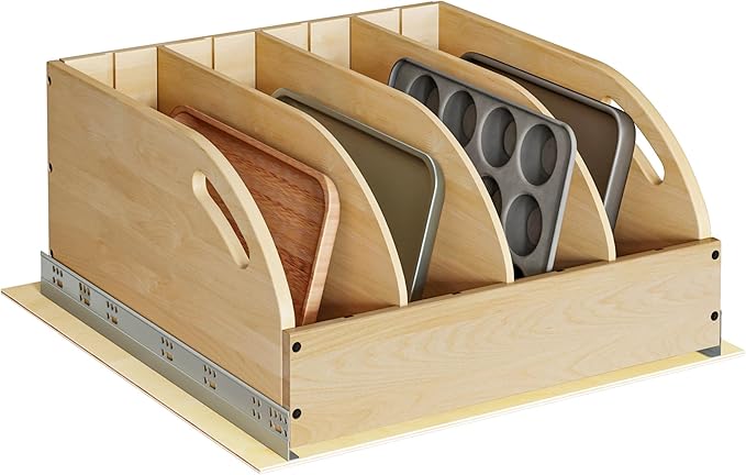 WelFurGeer Birchwood Pot and Pan Organizer with Soft-Close Drawer, Pull Out Cabinet Organizer, Heavy-Duty Slide-Out Storage for Baking Sheets, Cutting Boards, and Kitchen Utensils