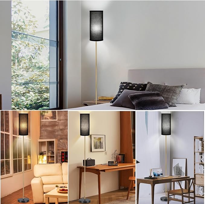 BoostArea Floor Lamps for Living Room with 9W Dimmable Led Bulb, 65in Industrial Floor Lamps, Black Classic Tall Lamp for Office, Gold Dimmable Standing Lamp for Bedroom/Kids Room
