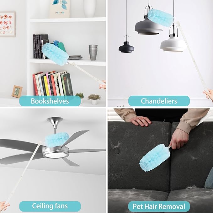 360° Duster Refills Kit for Swiffer Duster, 25 Pack & 1 Handle, Multi-Surface Dusters with 4X Microfibers. Efficient Duster Kit for Cleaning Pet Hair, Home, Office, Blinds, Furniture and More