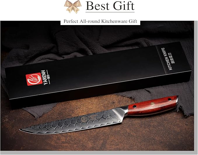 YARENH Slicing Knife 8 Inch - Damascus Chef Knife,67-Layer Steel,Ultra-Sharp Blade, Durable Edge, Rust-Resistant, Ergonomic Sandalwood Handle,Sharp Sashimi Knife