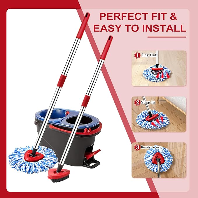 4 Pack Spin mop Replacement Head, Spin mop Scrub Brush,Microfiber Mop Refills, Easy to Replace,for Bathroom,Kitchen,Tub and Tile,Easy Cleaning,Suitable for Ocedar RinseClean 2-Tank System Spin Mop (A)