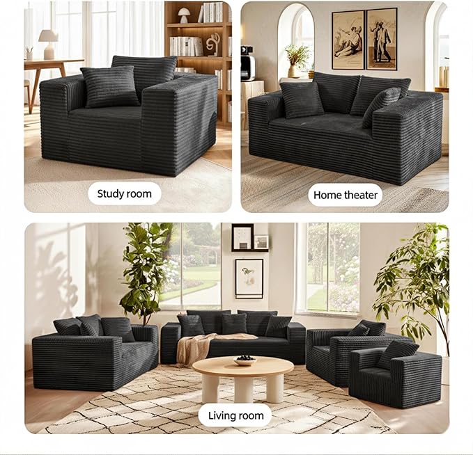 Single Cloud Sofa, Giant Bean Bag Chair with High Backrest & Wider Armrest, Foam Boneless Couch for Oversized Spaces, Comfy Furry Sofas with Pillows for Living Room, Bedroom, Apartment, Dorm, Office