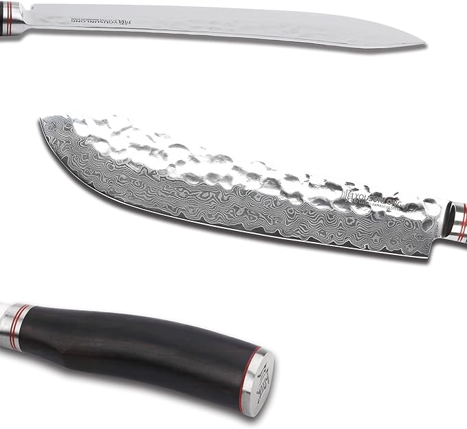 YOUSUNLONG Breaking Knife Bull Nose Pro Butcher Knife 10 inch Japanese 67 Layers Hammered Damascus Steel with Natural Leadwood Handle