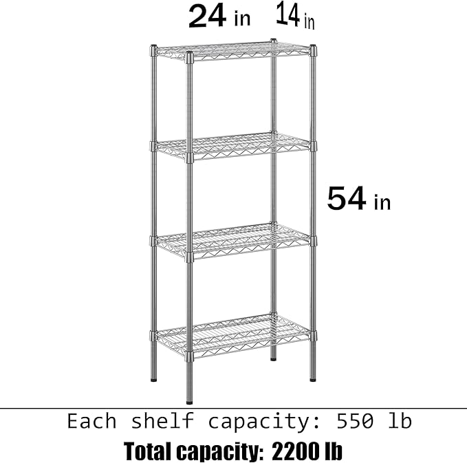 14" Deep x 24" Wide x 54" Height Wire Shelving Kit | 4-Tier | NSF Commercial Storage Rack Unit